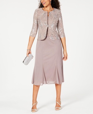 Petite Sequined A-Line Midi Dress and Jacket