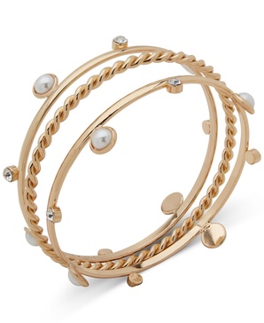 Gold-Tone 3-Pc. Set Imitation Pearl & Crystal Stacking Bracelets