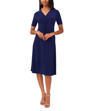 Petite Twist-Front V-Neck Elbow-Sleeve Midi Dress