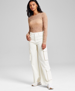 Women's High-Rise Wide-Leg Cargo Jeans, Exclusively at Macy's 