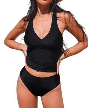 Women's Racerback Top Cutout Flowy Mid Rise Bottom Tankini Sets