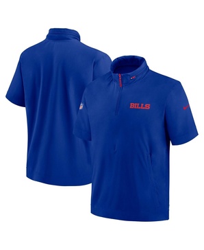 Men's Royal Buffalo Bills 2024 Sideline Coach Short Sleeve Half-Zip Hoodie Jacket