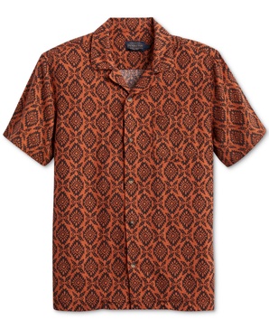 Men's Medallion Print Short Sleeve Button-Front Shirt