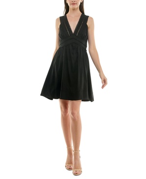 Petite V-Neck Sleeveless Lace-Inset Mini Dress