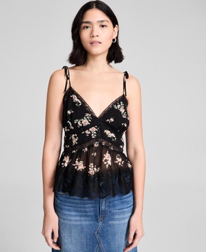 Women's Lace-Trim Floral Print Sleeveless Top, Exclusively at Macy's