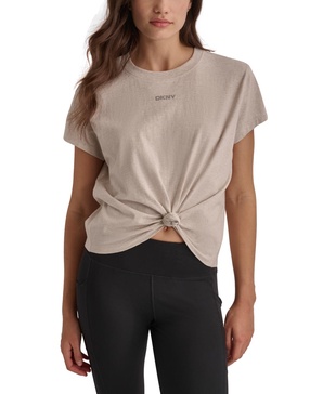 Women's Cotton Stud Logo Knot-Front T-Shirt