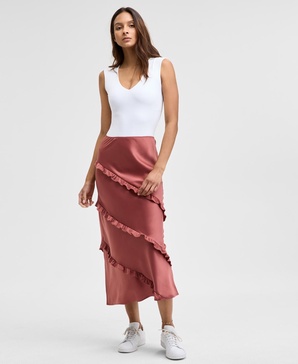 Women's Midi Ruffled Slip Skirt, Exclusively at Macy's