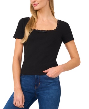 Women's Lace-Trim Square-Neck Short-Sleeve Top