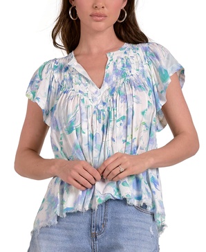Women's Allure Cotton Flutter-Sleeve Frill-Hem Top