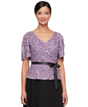 Women's Embroidered Sequined Belted Top