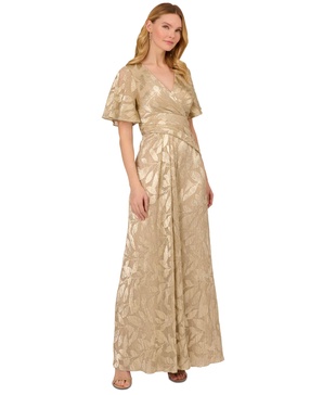 Adrianna Papell Women's Foil Leaf Draped Gown
