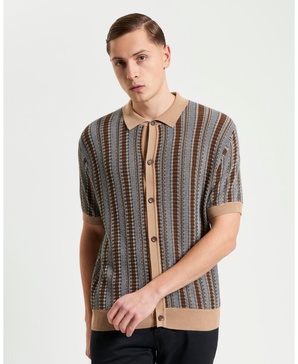 Men's Textured Stripe Knitted Short Sleeve Shirt