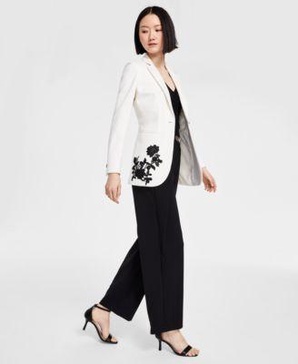 Women's Embroidered Blazer & Belted Wide-Leg Pants