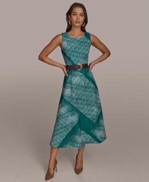 Women's Belted Sleeveless A-Line Dress