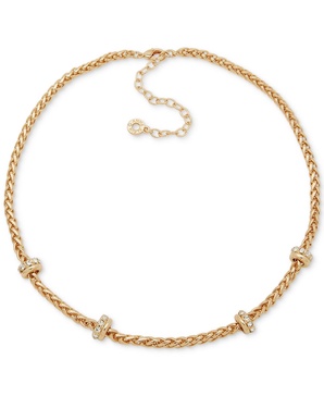 Gold-Tone Crystal Rondelle Wheat Link Chain Necklace, 16" + 3" extender