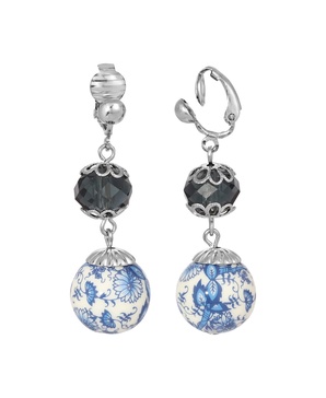 Dark Blue and Blue Willow Beaded Clip Earrings