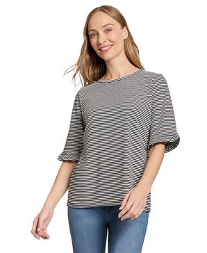 Women's Elbow Ruffle Sleeve Crew Neck Top 