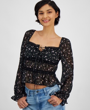Women's Tie-Front Woven Top, Exclusively at Macy's