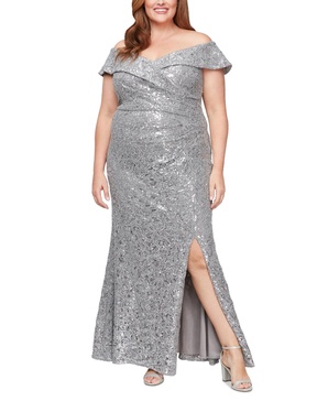 Plus Size Sequin Off-The-Shoulder Gown