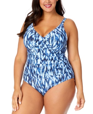 Plus Size Printed Draped-Front Underwire One-Piece Swimsuit