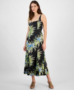 Women's Palm-Print Satin Midi Dress, Exclusively at Macy's
