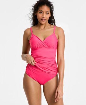 Women's Surplice V-Neck Underwire Tankini Top & High-Waist Bikini Bottoms 