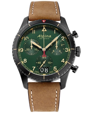 Men's Swiss Chronograph Startimer Pilot Brown Leather Strap Watch 44mm