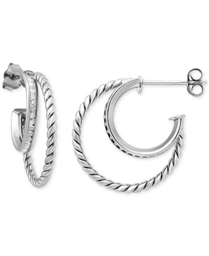 Cubic Zirconia Double Small Hoop Earrings, 0.75", Created for Macy's