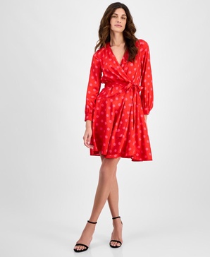 Women's Half-Wrap Polka-Dot A-Line Dress