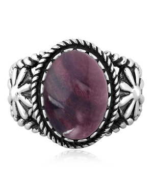 Sterling Silver Purple Spiny Oyster Concha Flower Ring, Size 6