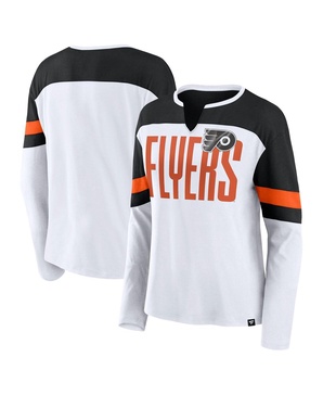 Women's White/Black Philadelphia Flyers Frozen Long Sleeve Notch Neck T-Shirt