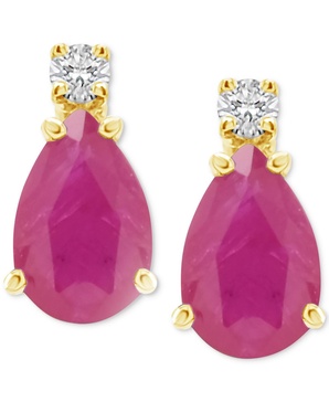 Sapphire (1 ct. t.w.) & Diamond Accent Stud Earrings in 14k Gold (Also in Emerald, Ruby, & Tanzanite)