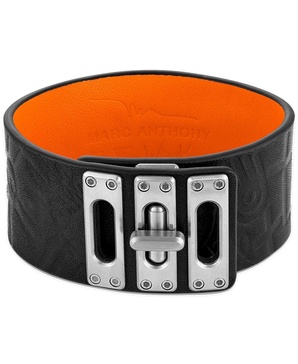 Marc Anthony Men's Black Leather Strap Bracelet in Sterling Silver, BVB1154-BOSTNA