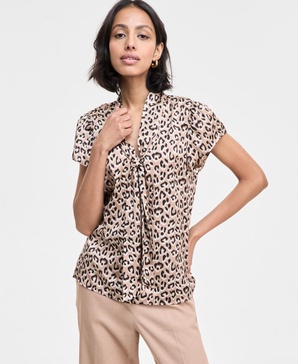 Women's Satin Animal-Print Bow Blouse, Exclusively at Macy's