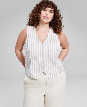 Trendy Plus Size Striped Vest, Exclusively at Macy's