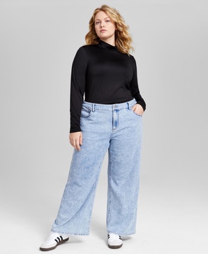 Trendy Plus Size Wide-Leg High-Rise Embellished Jeans 