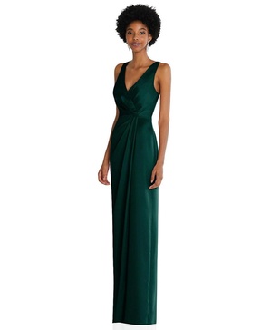 Women's Faux Wrap Whisper Satin Maxi Dress with Draped Tulip Skirt
