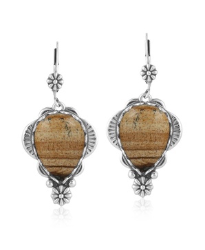 Sterling Silver Picture Jasper Pear-Cut Concha Earrings