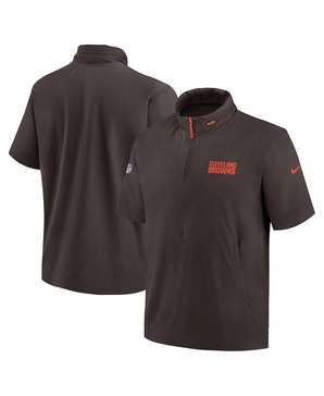 Men's Brown Cleveland Browns 2024 Sideline Coach Short Sleeve Half-Zip Hoodie Jacket