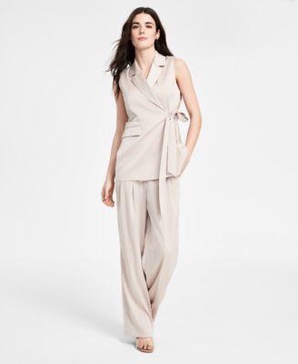 Women's Sleeveless Satin Side-Tie Vest & Wide-Leg Pants, Exclusively at Macy's