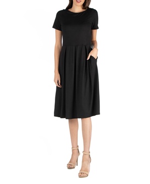 Midi Dress with Short Sleeves and Pocket Detail