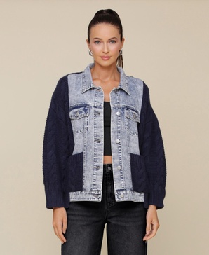 Women's Mixed-Media Denim Sweater Jacket