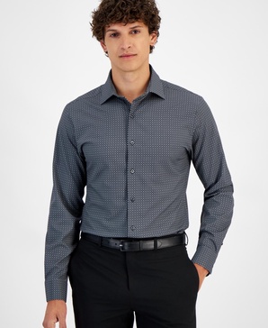 Men's Slim-Fit 4-Way Stretch Medallion Dress Shirt, Created for Macy's