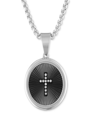 Men's Diamond Cross Oval 22" Pendant Necklace in Black & Gold-Tone Ion-Plated Stainless Steel