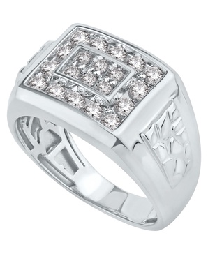 Men's Diamond Cluster Nugget Detail Ring (1 ct. t.w.) in 10k White Gold