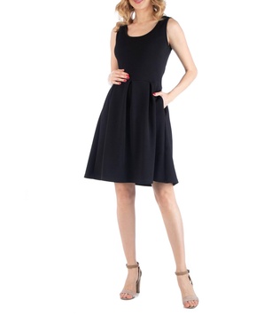 Sleeveless Pleated Maternity Dress with Pockets