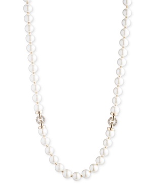 Gold-Tone Imitation Pearl & Crystal Ring 16" Toggle Necklace
