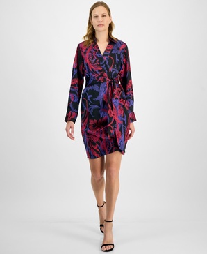 Women's Printed Faux-Wrap Dress