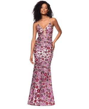 Women's Floral-Sequinned Plunging-Neck Gown
