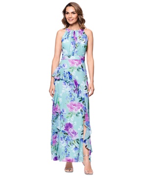 Women's Back-Tie Halter Ruffled Gown